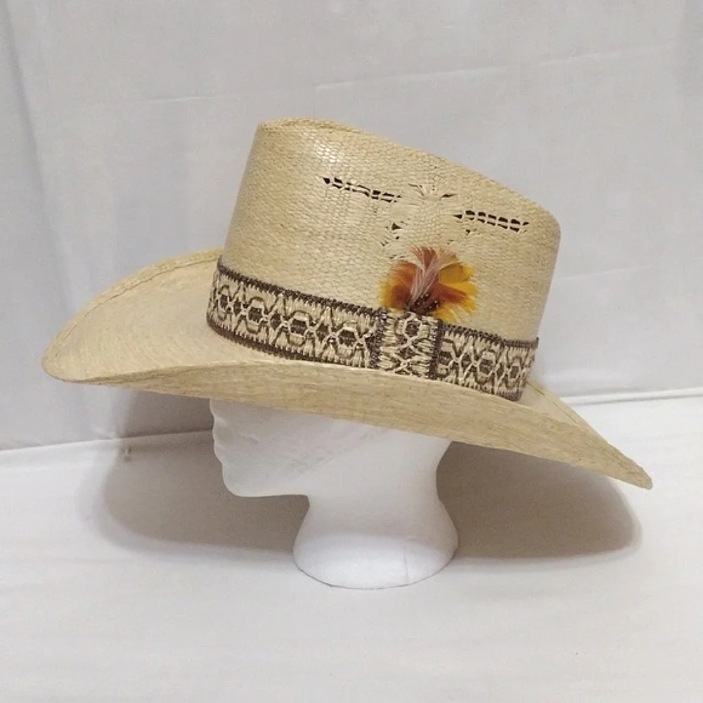 WARDS Western Boho Straw Hat Unisex Size 7.25 Cowgirl Cowboy Festival Chic